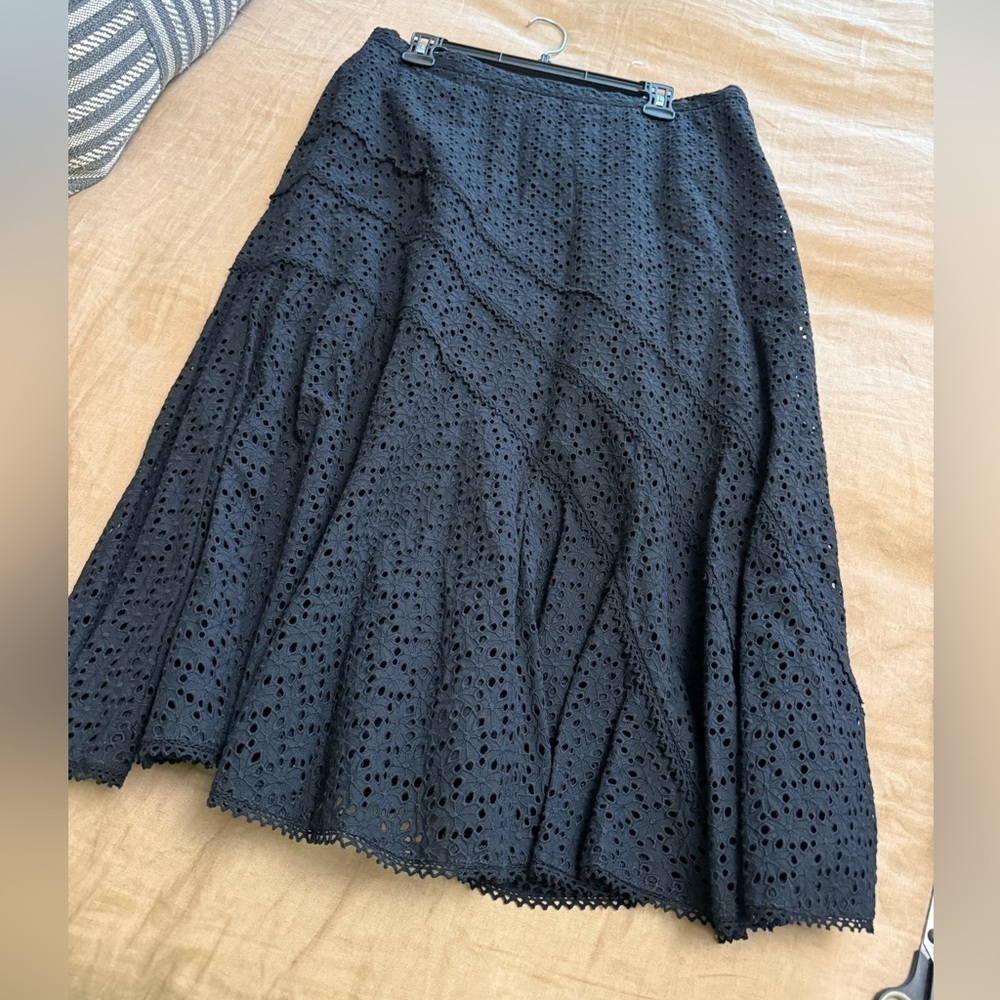 Coldwater Creek Black Eyelet lace ruffle midi Skirt